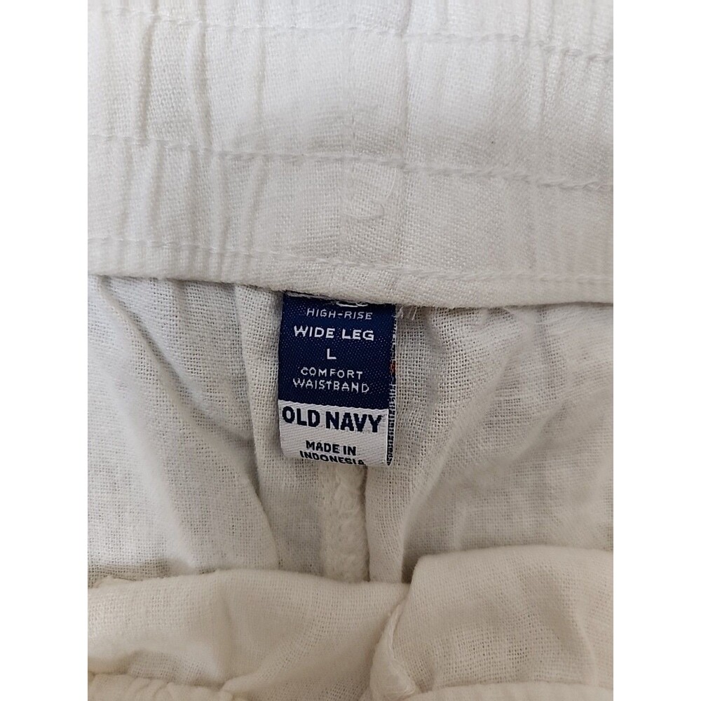 Old Navy Linen Blend Wide Leg Pants Womens L White Pull On Beach Vacation NEW - Picture 10 of 12